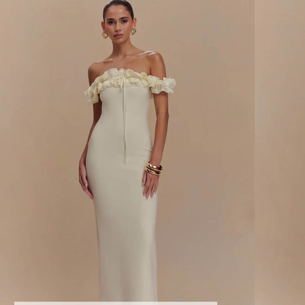 Meshki Off-Shoulder Cream Maxi Dress